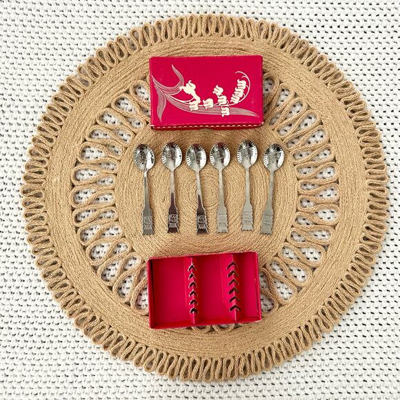 Moccaskedar 6 Spoon Demitasse Coffee Tea SV.Roster.Stal 18/8 Silver Set Box - Picture 1 of 7